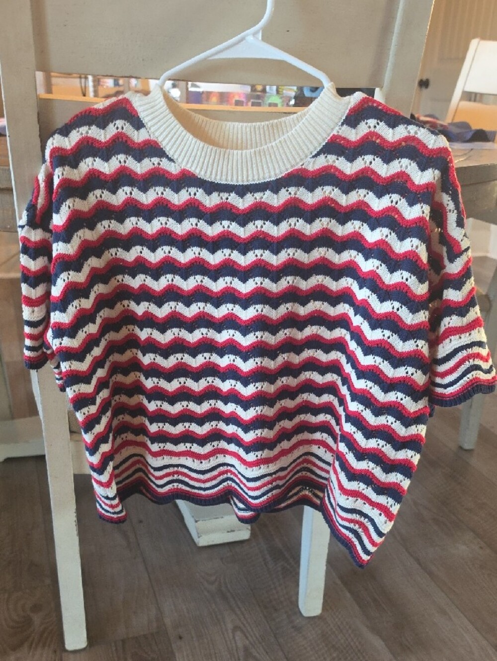 Hem & Thread Chevron Knit Sweater in Red, Navy & Cream‎